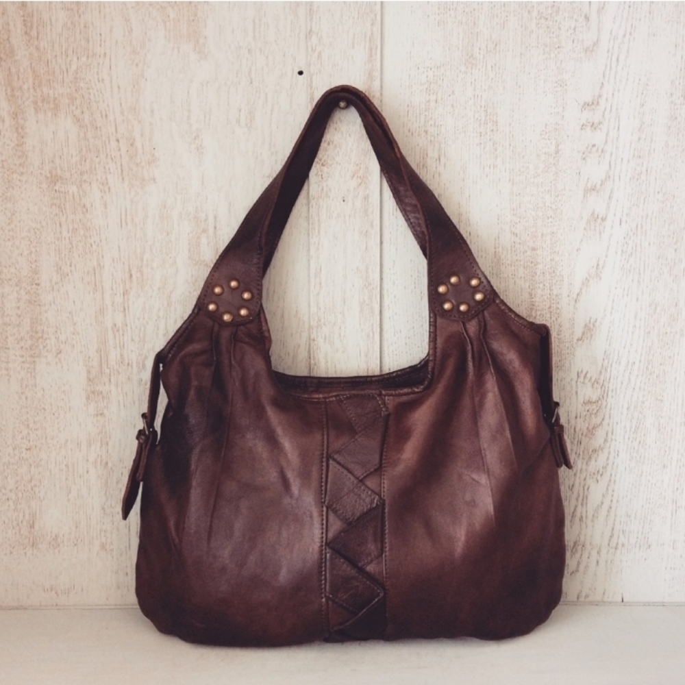 Genuine Leather bag - zigzag and studs